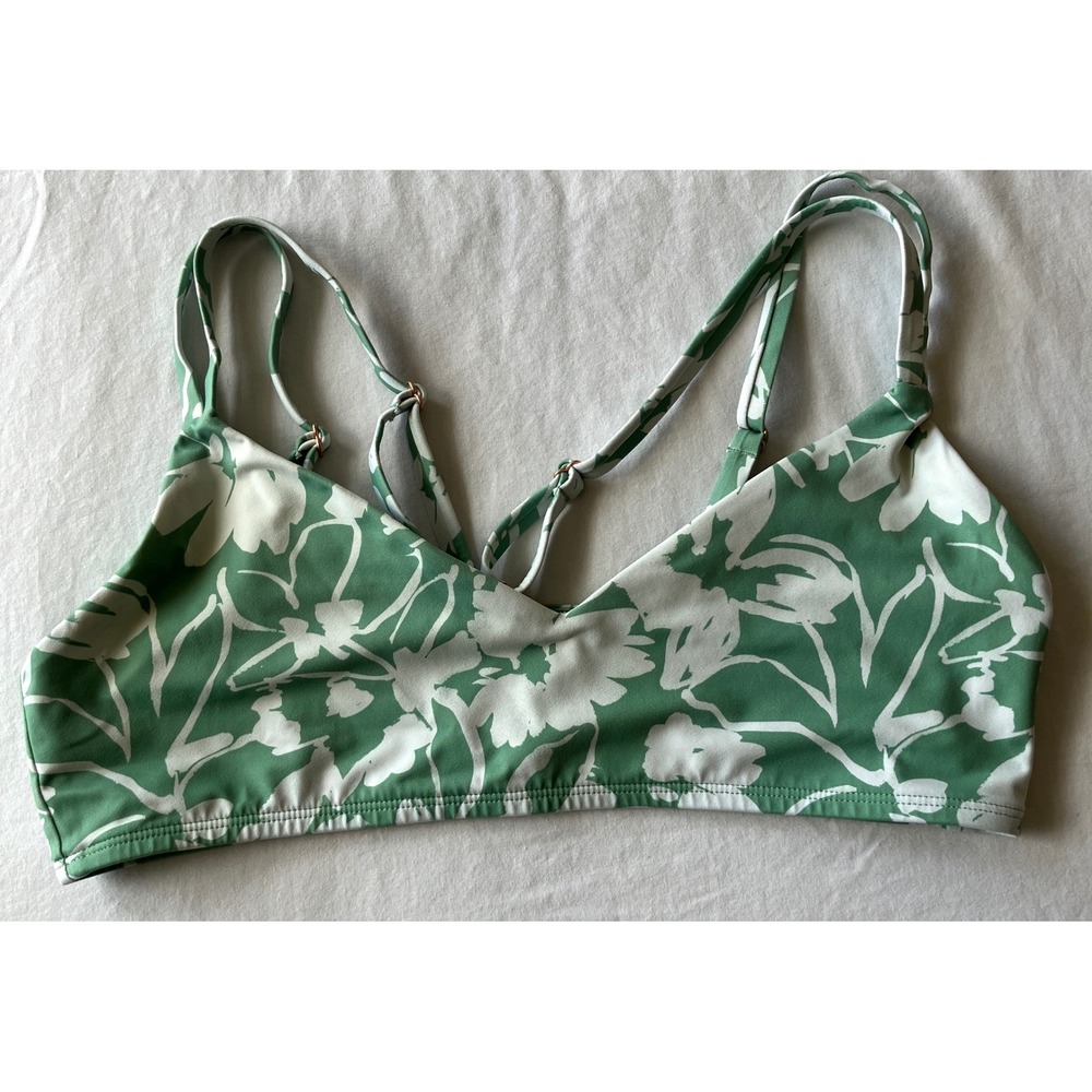 Jolyn Suzy Green White Floral Adjustable Double Strap Triangle Bikini Top Large